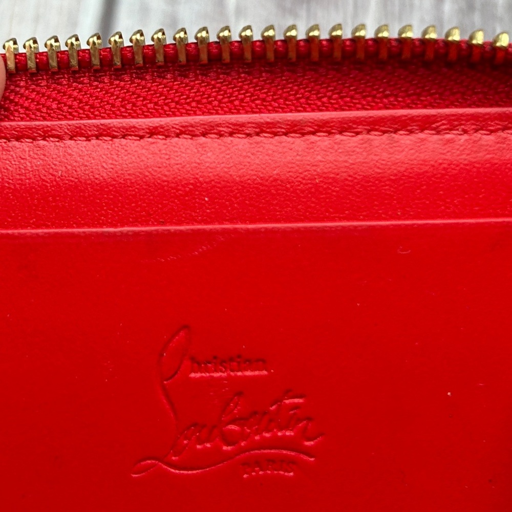 SOLD✨ LOUBOUTIN Gold Studded Logo Zip Compact Wallet Loubinthesky RARE - Picture 13 of 14